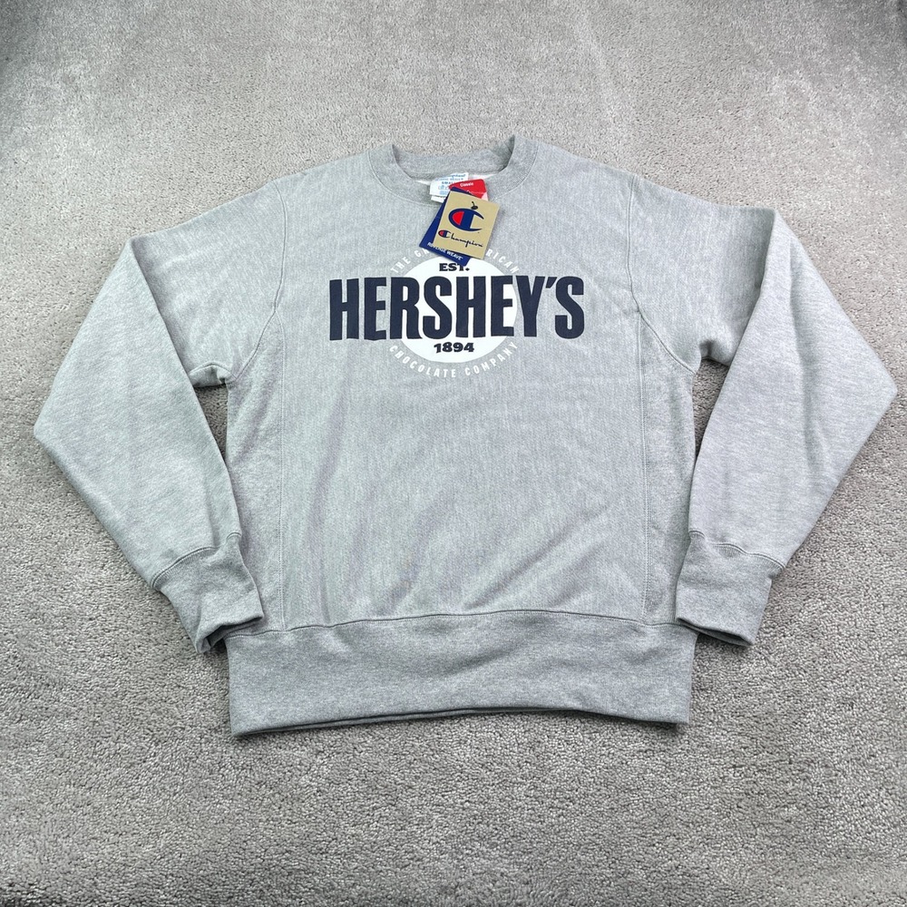 NEW Champion Sweatshirt Men Small Gray Reverse Weave Hersheys Chocolate Pullover